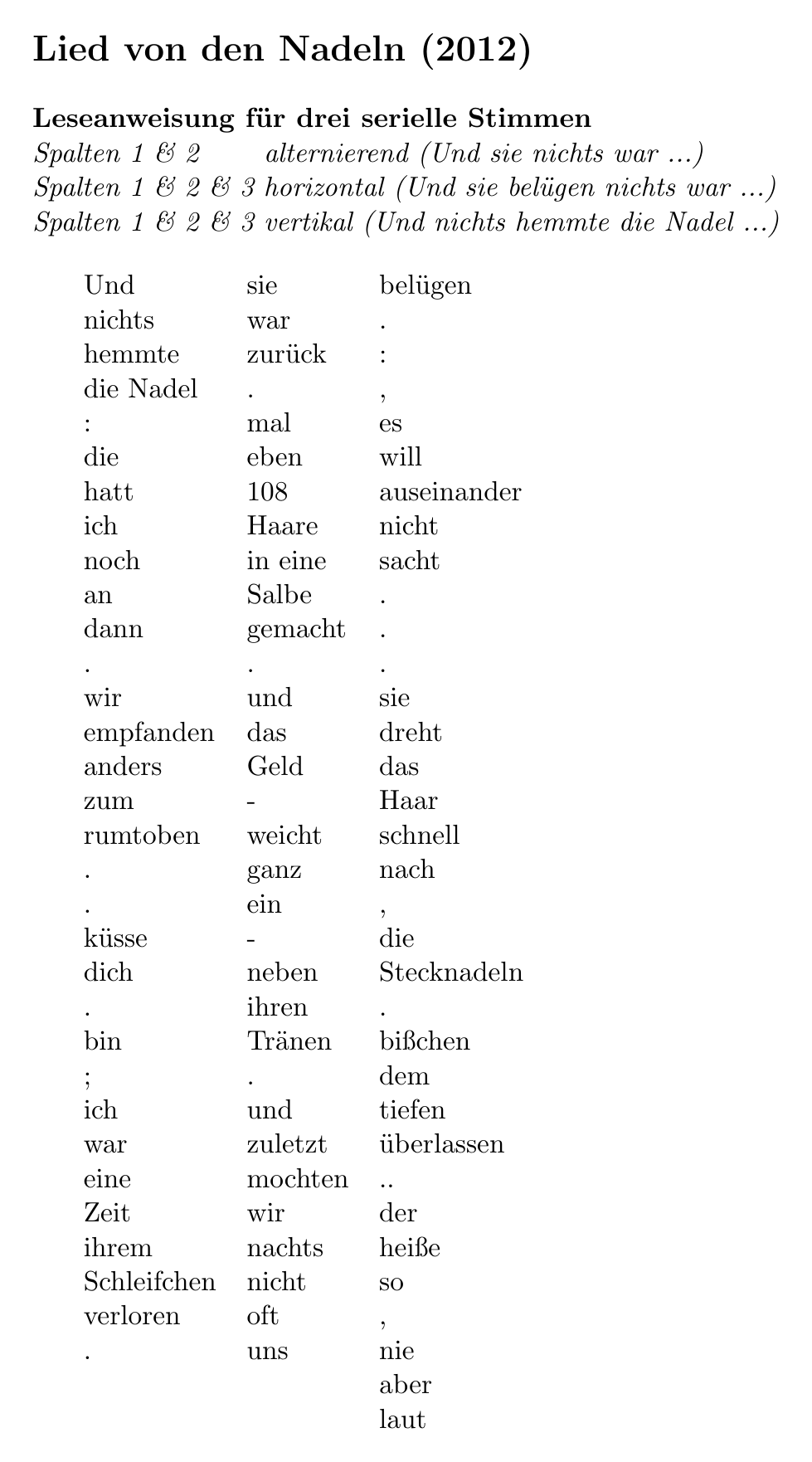 Lied von den Nadeln — page from “Fische im Bauschutt”